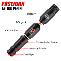 Pluma de tatuaje Poseidon inalámbrica para sesiones sin cables