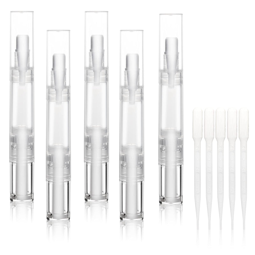 UPZIGS pack 5 plumas twist transparentes para aceites de cutícula, portable y fácil de rellenar