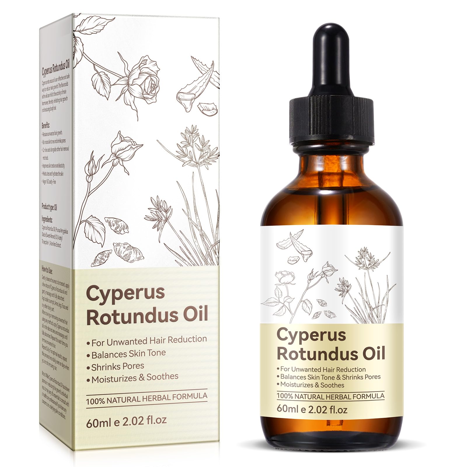 Uruses Cyperus Rotundus Oil bottle ready for natural hair reduction and skin hydration.