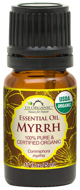 US Organic Mirra: botella de aceite esencial para uso diario y aromaterapia.