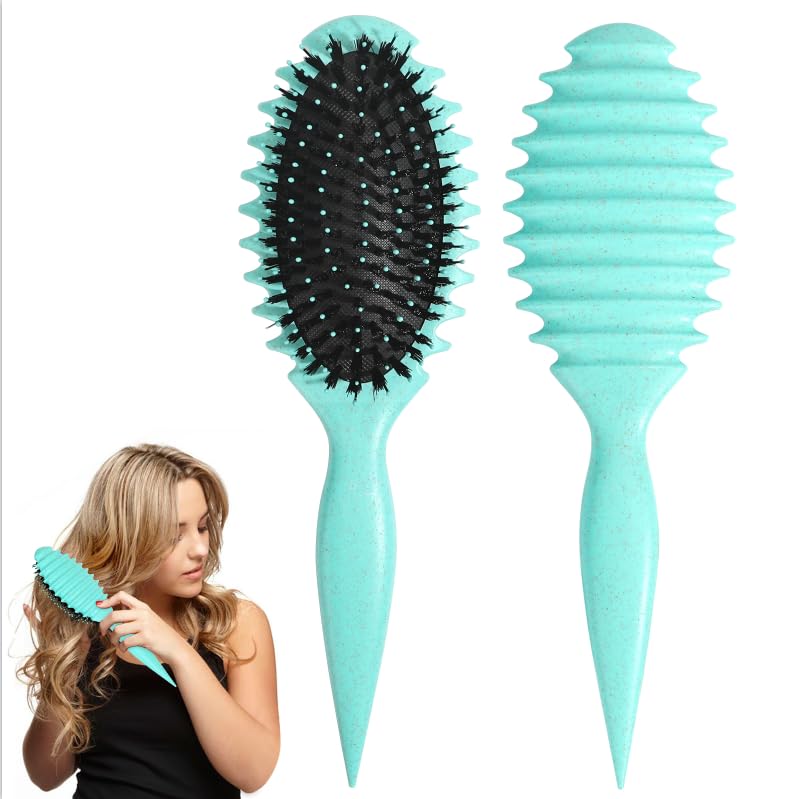 Usieka cepillo definidor de rizos verde con cerdas de jabalí para desenredar sin tirones.