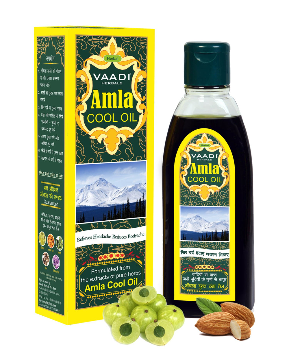 Vaadi Herbals Amla y Brahmi, botella de aceite para cabello, brinda brillo natural.
