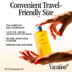 VACATION Aceite Chardonnay SPF30 en piel: tono invisible y acabado natural.