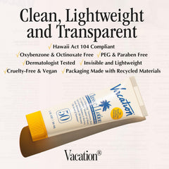 VACATION Proteccion de amplio espectro SPF50 con resistencia al agua para la playa.