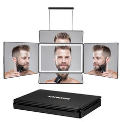 Miroir Vanexiss tri-pliant avec lumière LED pour une coupe précise.