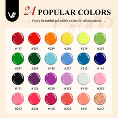 Esmaltes gel 24 colores brillantes para uñas duraderas.