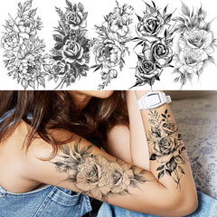 VANTATY tatuaje temporal para mujer, arte corporal floral, fácil de aplicar.