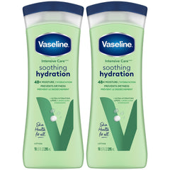 Vaseline Aloe Soothe, frente del envase, hidratación suave para la piel.