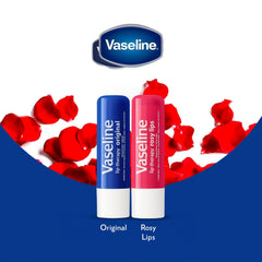 Bálsamo labial vaseline rosado en empaque compacto para viaje.