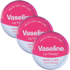 Vaseline Bálsamo Labios Rosados en lata, brillo suave para labios secos.