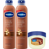 Vaseline loción corporal en aerosol con cacao radiante; aplicación en mano para piel suave