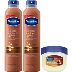 Vaseline loción corporal en aerosol con cacao radiante; aplicación en mano para piel suave
