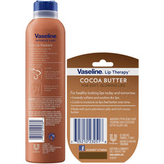 Textura cremosa de Vaseline cacao radiante; loción en aerosol para hidratación cómoda