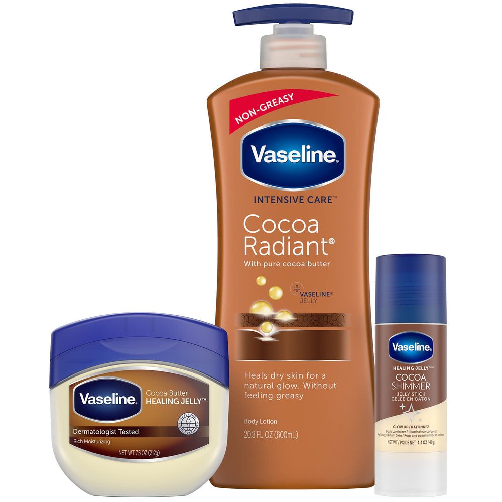 Vaseline Cocoa Radiant Crema Cuerpo, hidratación duradera para piel seca.