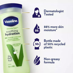 Vaseline Hidratación Calmante: fragancia suave a aloe para piel fresca.