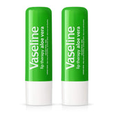 Vaseline Lip Therapy Aloe Care Twin Pack, frente del envase, hidratación suave para labios