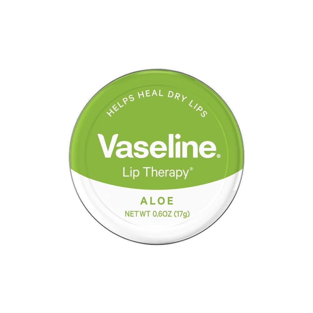 Vaseline en lata, bálsamo labial con aloe vera para hidratación suave.