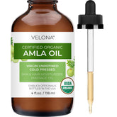 Velona Amla Aceite, botella, hidrata cabello y cuero cabelludo.