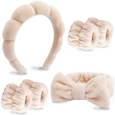 VELSCRUN banda cabeza spa con lazo marrón, ideal para lavar la cara con comodidad
