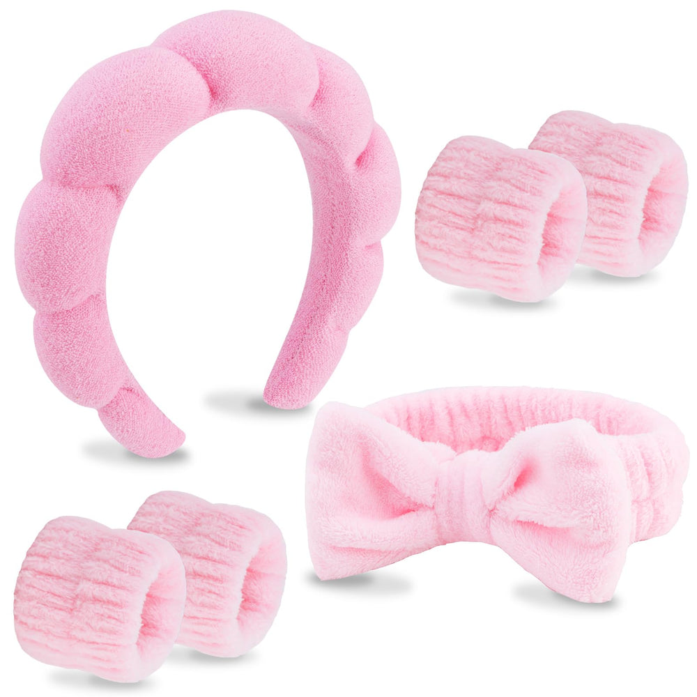 VELSCRUN diadema spa rosa con lazo para lavado de rostro