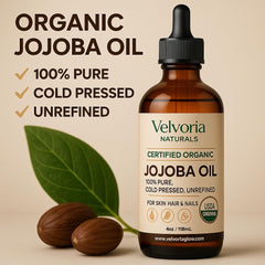 Gotero preciso de Velvoria Naturals para dosificación limpia de aceite de jojoba