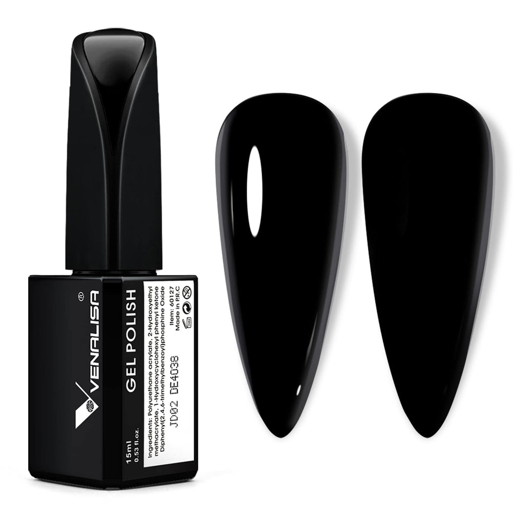 VENALISA esmalte gel negro 15ml en botella, color intenso para uñas profesionales en casa.