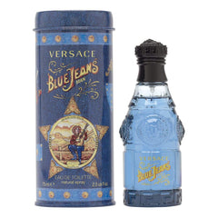 Versace Blue Jeans bottle, classic style, ideal for romantic evenings.