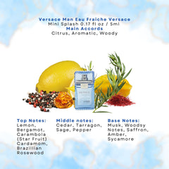 Versace Eau de Fraiche, mini atomizador 5 ml, ideal para viaje diario.