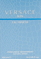 Versace Man Eau Fraiche frasco detalle, etiqueta visible, aroma sofisticado