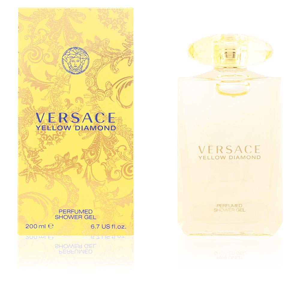 Gel douche Versace Yellow Diamond, flacon 200 ml, parfum énergisant pour la peau.