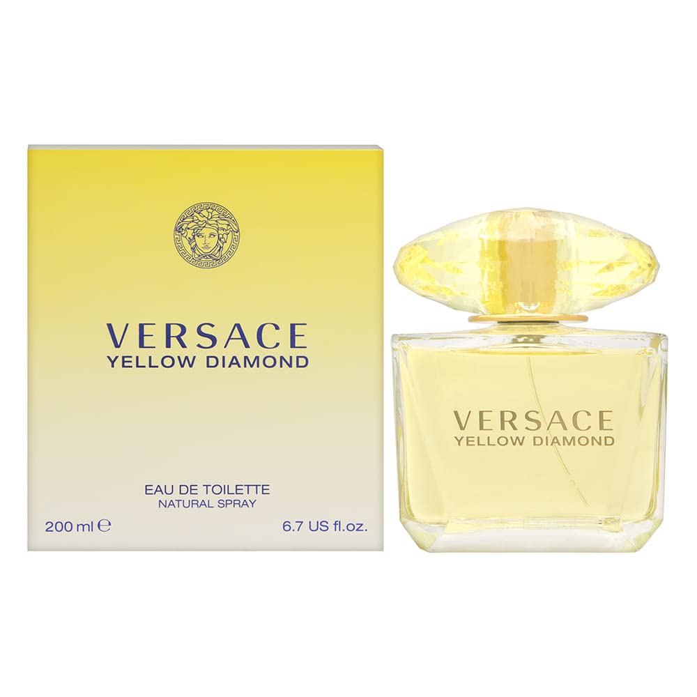 Versace Yellow Diamond, frasco frontal, aroma luminoso para ocasiones especiales.
