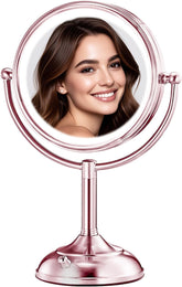 Espejo de maquillaje iluminado VESAUR con acabado rosa oro para retoques precisos