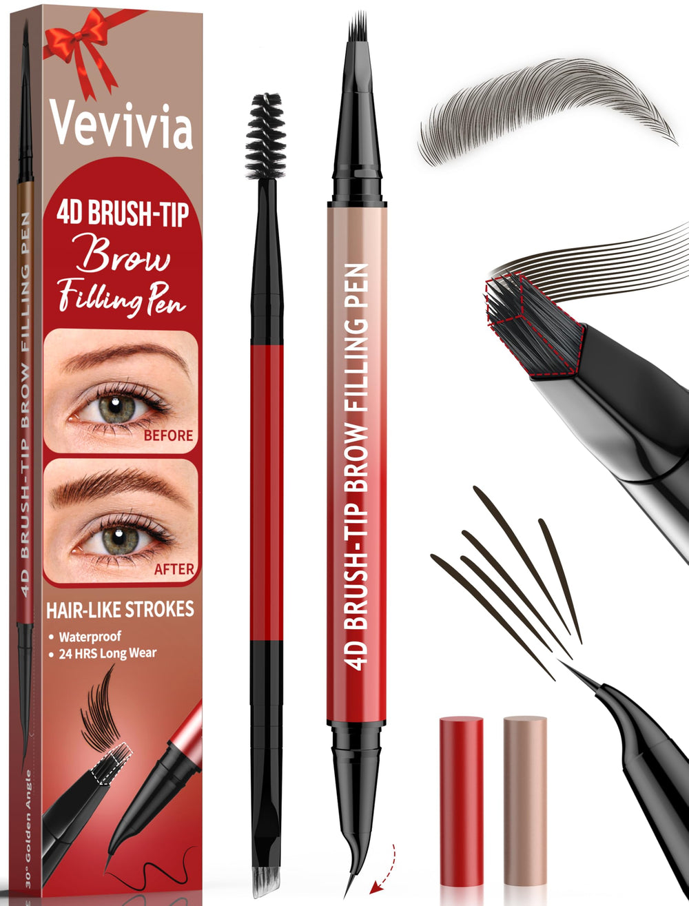 Vevivia lápiz de cejas con pincel 4D curvo para trazos suaves.