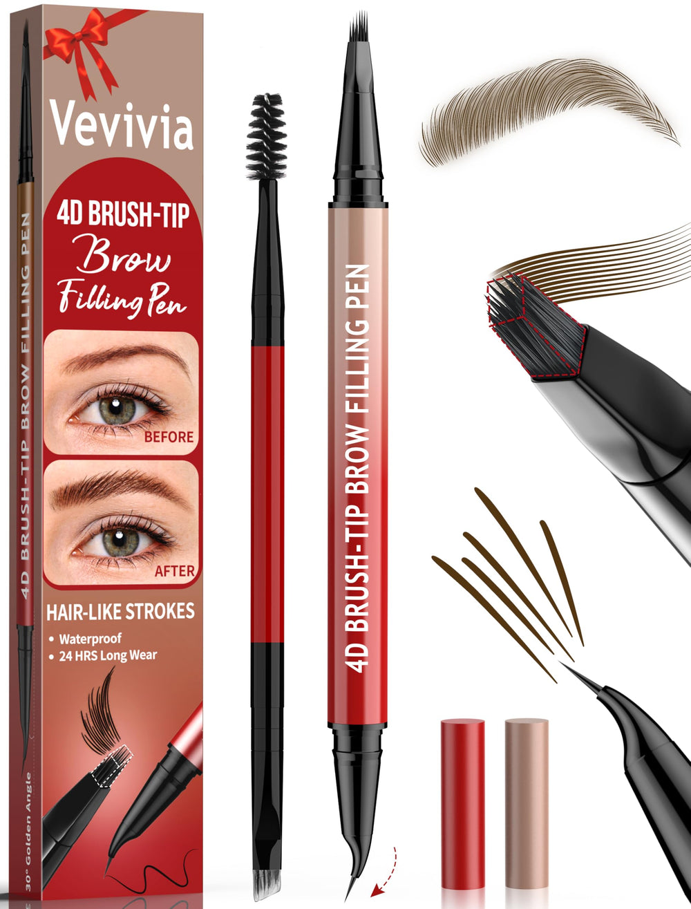 Lápiz de cejas Vevivia con brocha 4D para rellenar naturalmente