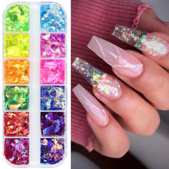 Vezocim lentes iridiscentes para uñas con brillo intenso y acabado multicolor.