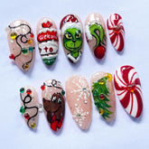 VGNRAR uñas Navidad almendra con destellos para un look festivo duradero