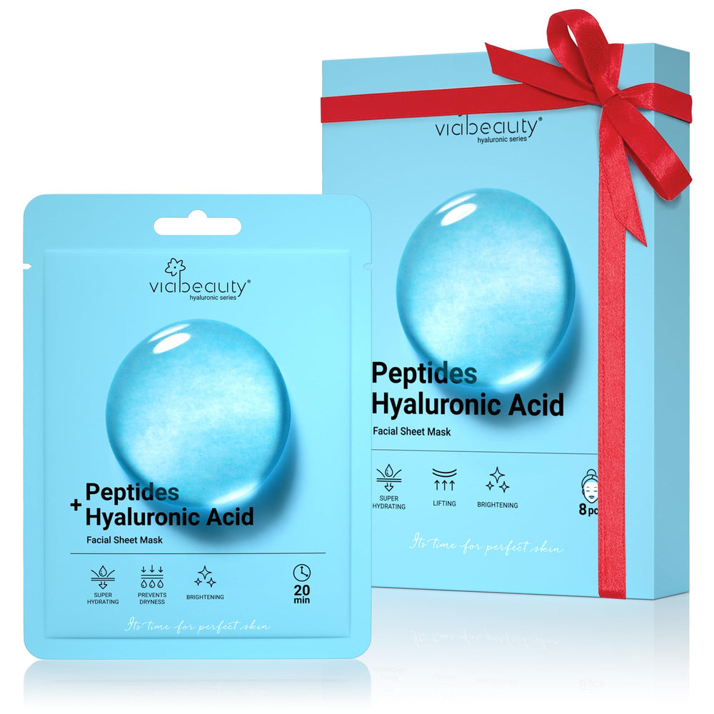 VIABEAUTY 8-pack mascarillas hialurónico y péptidos para hidratación profunda