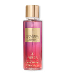 Bruma corporal Victoria's Secret con fresa y champán, aroma floral frutal para uso diario.