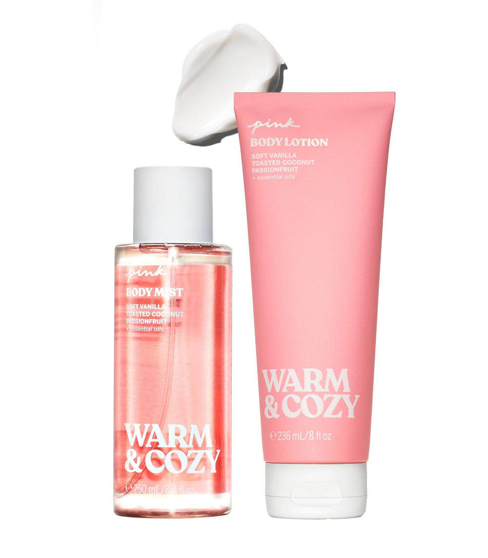 Victoria's Secret Pink Warm & Cozy Mist bottle close-up for everyday spritzes.