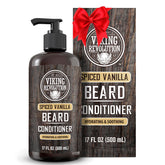 Barba suave gracias al acondicionador Viking Revolution de vainilla, botella destacada para cuidado diario.