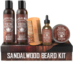 Barba Viking Revolution: lavado de barba, botella con aroma a sándalo para limpieza suave.