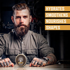 Hands applying the balm for controlled beard softening