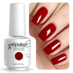 Vishine Gelpolish Rojo Sangre con acabado intenso y duradero en uñas.
