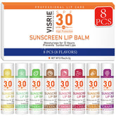 VISRIE SPF30 bálsamo labial, 8 sabores, protección e hidratación en una caja práctica.