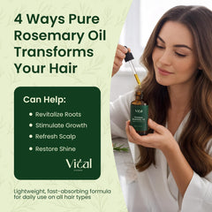 Vital Strands manos aplicando aceite de romero en el cuero cabelludo