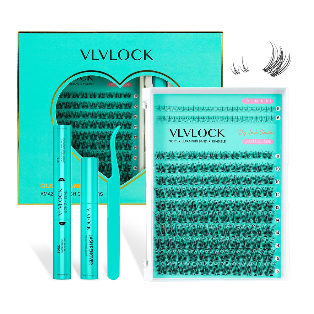 VLVLOCK kit de pestañas cluster con banda clara para apariencia natural.