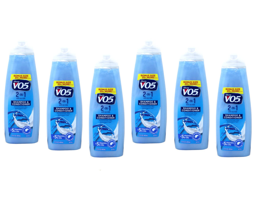 VO5 2 en 1 champú acondicionador botella vertiendo suavidad para el cabello