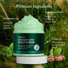 VOERUY exfoliante con sal marina limpia residuos y prepara el cuero cabelludo.