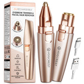 VG VOGCREST 2en1 recortador para cejas y rostro con acabado suave en rosado-oro.