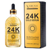 Voluxss 24K suero de oro en bote de vidrio, aporta brillo facial y luminosidad.